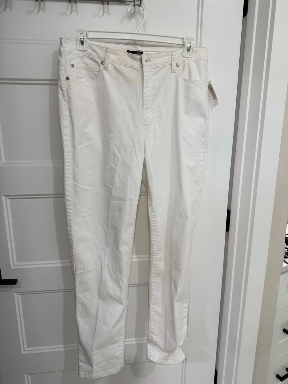 NWT Eileen Fisher The System Organic Cotton White Denim High-Waisted Size 14